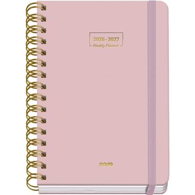 DOHE Schülerkalender 2026 2027 SEP bis JUN, Wochenübersicht, A5 (15x21 cm), Weicher Hardcover-Einband, Doppelspirale, Verschluss mit Gummiband, 2 Seiten Aufkleber, Spanisch und Englisch Rosa DOHE Schülerkalender 2026 2027 SEP bis JUN, Wochenübersicht, A5 (15x21 cm), Weicher Hardcover-Einband, Doppelspirale, Verschluss mit Gummiband, 2 Seiten Aufkleber, Spanisch und Englisch Rosa