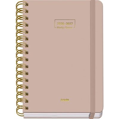 DOHE Schülerkalender 2026 2027 SEP bis JUN, Tag pro Seite, A5 (15x21 cm), Weicher Hardcover-Einband, Doppelspirale, Verschluss mit Gummiband, 2 Seiten Aufkleber, Spanisch und Englisch Beige DOHE Schülerkalender 2026 2027 SEP bis JUN, Tag pro Seite, A5 (15x21 cm), Weicher Hardcover-Einband, Doppelspirale, Verschluss mit Gummiband, 2 Seiten Aufkleber, Spanisch und Englisch Beige