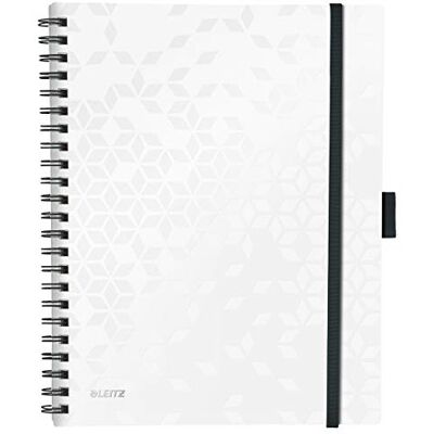 Leitz Be Mobile Notizbuch in A4 Format mit 80 Blatt, Liniert, Elfenbeinfarbiges Papier (80 g/m2), Spiralbindung, Perlweiß, WOW, 46440001 Leitz Be Mobile Notizbuch in A4 Format mit 80 Blatt, Liniert, Elfenbeinfarbiges Papier (80 g/m2), Spiralbindung, Perlweiß, WOW, 46440001