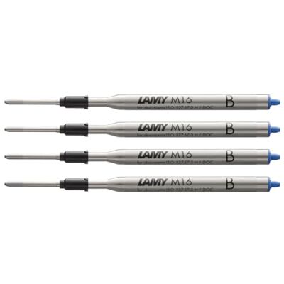 Lamy M16 4er Set Kugelschreiber-Großraummine aus Metall Original Ersatzmine für alle Kugelschreiber Modelle dokumentenecht Strichbreite Breit in Tintenfarbe blau Lamy M16 4er Set Kugelschreiber-Großraummine aus Metall Original Ersatzmine für alle Kugelschreiber Modelle dokumentenecht Strichbreite Breit in Tintenfarbe blau