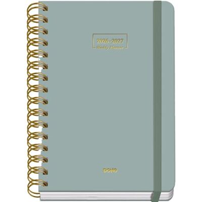 DOHE Schülerkalender 2026 2027 SEP bis JUN, Wochenübersicht, A5 (15x21 cm), Weicher Hardcover-Einband, Doppelspirale, Verschluss mit Gummiband, 2 Seiten Aufkleber, Spanisch und Englisch Grün DOHE Schülerkalender 2026 2027 SEP bis JUN, Wochenübersicht, A5 (15x21 cm), Weicher Hardcover-Einband, Doppelspirale, Verschluss mit Gummiband, 2 Seiten Aufkleber, Spanisch und Englisch Grün