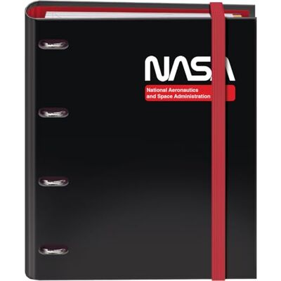 DOHE Ordner mit 4 Ringen mit Nachfüllung, 100 Blatt, A4, Gummiverschluss, 4 farbige Trennblätter, Dokumententasche, Papier 90 g/m², Kompressor, Schulmaterial NASA Black Schwarz DOHE Ordner mit 4 Ringen mit Nachfüllung, 100 Blatt, A4, Gummiverschluss, 4 farbige Trennblätter, Dokumententasche, Papier 90 g/m², Kompressor, Schulmaterial NASA Black Schwarz