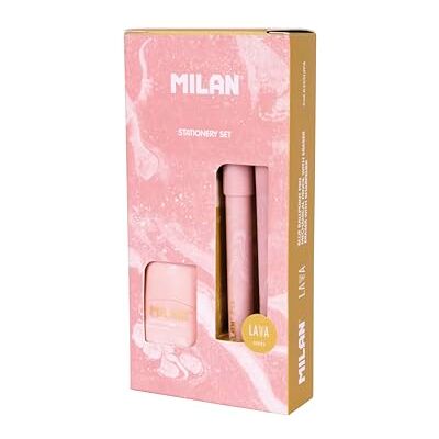 MILAN ® Geschenkbox, Serie Lava, mit Kugelschreiber P1, Druckbleistift PL1 0,5 mm HB und Spitzer, Rosa MILAN ® Geschenkbox, Serie Lava, mit Kugelschreiber P1, Druckbleistift PL1 0,5 mm HB und Spitzer, Rosa