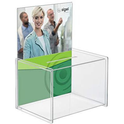 Sigel Spendenbox Losbox Acryl mit A4 Einstecktafel VA150, Hochwertiges stabiles Acryl, Format 22,5 x 17 x 31 cm für Aktionen und Gewinnspiele Sigel Spendenbox Losbox Acryl mit A4 Einstecktafel VA150, Hochwertiges stabiles Acryl, Format 22,5 x 17 x 31 cm für Aktionen und Gewinnspiele