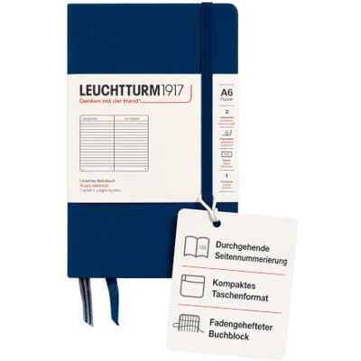LEUCHTTURM1917 342918 Notizbuch Pocket (A6), Hardcover, liniert, marine 187 nummerierte Seiten, Inhaltsverzeichnis, 2 Lesezeichen, Falttasche, Fadenheftung LEUCHTTURM1917 342918 Notizbuch Pocket (A6), Hardcover, liniert, marine 187 nummerierte Seiten, Inhaltsverzeichnis, 2 Lesezeichen, Falttasche, Fadenheftung