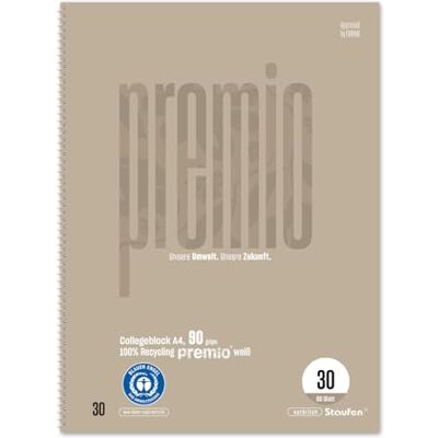 Staufen Premio Collegeblock 5 Stück, 80 Blatt, DIN A4, blanko Lineatur 30, 100% Recyclingpapier, zertifiziert mit dem Blauen Engel, abgerundete Ecken, 90 g/m² Papier Staufen Premio Collegeblock 5 Stück, 80 Blatt, DIN A4, blanko Lineatur 30, 100% Recyclingpapier, zertifiziert mit dem Blauen Engel, abgerundete Ecken, 90 g/m² Papier