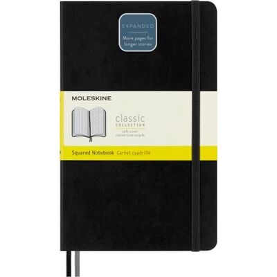 Moleskine Klassisches erweitertes kariertes Notizbuch Weicher Umschlag und elastischer Verschluss Farbe Schwarz Größe Groß 13 x 21 A5 400 Seiten Moleskine Klassisches erweitertes kariertes Notizbuch Weicher Umschlag und elastischer Verschluss Farbe Schwarz Größe Groß 13 x 21 A5 400 Seiten