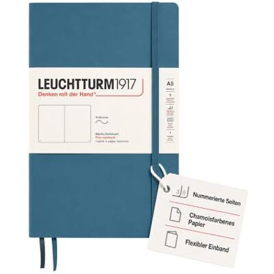 LEUCHTTURM1917 363398 Notizbuch Medium (A5), Softcover, 123 nummerierte Seiten, Stone Blue, blanko LEUCHTTURM1917 363398 Notizbuch Medium (A5), Softcover, 123 nummerierte Seiten, Stone Blue, blanko