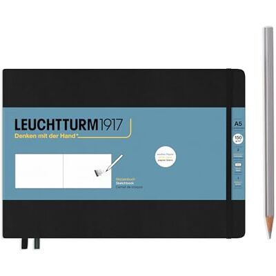 LEUCHTTURM1917 Skizzenbuch A5 Querformat, 150 g/m², Hardcover, Schwarz Reinweißes Papier, 112 Seiten blanko, Fadenheftung, für Bleistift, Marker, Kohle, Kreide und Tinte LEUCHTTURM1917 Skizzenbuch A5 Querformat, 150 g/m², Hardcover, Schwarz Reinweißes Papier, 112 Seiten blanko, Fadenheftung, für Bleistift, Marker, Kohle, Kreide und Tinte