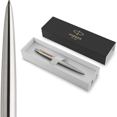 Parker Jotter Kugelschreiber Edelstahl mit Goldzierteile Mittlere Spitze Blaue Tinte Schulsachen und bürobedarf Geschenkbox Parker Jotter Kugelschreiber Edelstahl mit Goldzierteile Mittlere Spitze Blaue Tinte Schulsachen und bürobedarf Geschenkbox