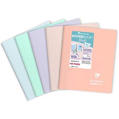 Clairefontaine 366781C Packung mit 5 Heften Koverbook Blush mit Spiralbindung, DIN A5, 14,8x21cm, 80 Blatt liniert, 90g, farbig sortiert, 1 Pack Clairefontaine 366781C Packung mit 5 Heften Koverbook Blush mit Spiralbindung, DIN A5, 14,8x21cm, 80 Blatt liniert, 90g, farbig sortiert, 1 Pack