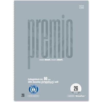 Staufen Premio Collegeblock 5 Stück, 80 Blatt, DIN A4, kariert mit Rand Lineatur 26, 100% Recyclingpapier, zertifiziert mit dem Blauen Engel, abgerundete Ecken, 90 g/m² Papier Staufen Premio Collegeblock 5 Stück, 80 Blatt, DIN A4, kariert mit Rand Lineatur 26, 100% Recyclingpapier, zertifiziert mit dem Blauen Engel, abgerundete Ecken, 90 g/m² Papier