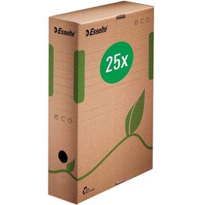 Esselte Eco Archiv-Schachtel, 80 mm Rückenbreite, Aktenkarton A4, 100 % recycelte Wellpappe, 100 % recycelbar, Archivboxen mit geometrischem Design, Eco Archiv Serie, 25 Stück, Naturbraun, 623916 Esselte Eco Archiv-Schachtel, 80 mm Rückenbreite, Aktenkarton A4, 100 % recycelte Wellpappe, 100 % recycelbar, Archivboxen mit geometrischem Design, Eco Archiv Serie, 25 Stück, Naturbraun, 623916