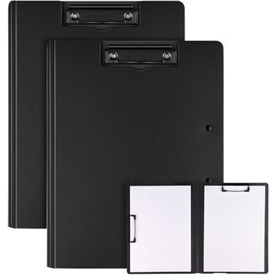 vonsera 2er Pack Klemmbrett A4, Schreibmappe A4 mit 2 Klemmen, Klemmbrett mit Deckel, Klemmbretter für Büro, Schule, Baustelle, Schwarz vonsera 2er Pack Klemmbrett A4, Schreibmappe A4 mit 2 Klemmen, Klemmbrett mit Deckel, Klemmbretter für Büro, Schule, Baustelle, Schwarz