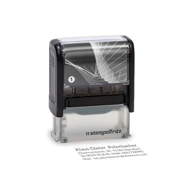 stempelfritz Personalisierter Adressstempel – Selbstfärbend, Abdruck 38x14 mm, bis zu 4 Zeilen, Gr. 1 stempelfritz Personalisierter Adressstempel – Selbstfärbend, Abdruck 38x14 mm, bis zu 4 Zeilen, Gr. 1