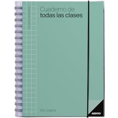 Additio Notizbuch für alle Klassen, Tagesansicht für Lehrer, Tagesplanung mit monatlicher Organisation, kontinuierliche Bewertung, Größe 17 x 24 cm, Spanisch, Grün Additio Notizbuch für alle Klassen, Tagesansicht für Lehrer, Tagesplanung mit monatlicher Organisation, kontinuierliche Bewertung, Größe 17 x 24 cm, Spanisch, Grün