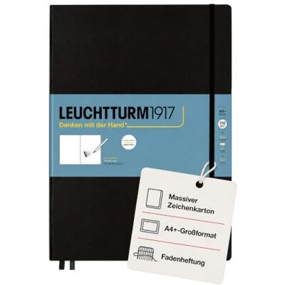 LEUCHTTURM1917 Skizzenbuch Master A4+, Hardcover, Blanko, Schwarz 112 Seiten, 150 g/m² Zeichenkarton, säurefrei, Fadenheftung, Falttasche, Lesezeichen, Verschlussgummi LEUCHTTURM1917 Skizzenbuch Master A4+, Hardcover, Blanko, Schwarz 112 Seiten, 150 g/m² Zeichenkarton, säurefrei, Fadenheftung, Falttasche, Lesezeichen, Verschlussgummi