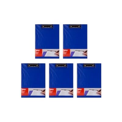 APLI 20974 Packung mit 5 Klemmbrettern, A4, aus Polypropylen, blau, mit Klappe und Metallklammer APLI 20974 Packung mit 5 Klemmbrettern, A4, aus Polypropylen, blau, mit Klappe und Metallklammer