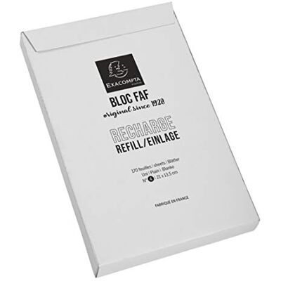 Exacompta 12514E Nachfülleinlagen für Schreibblock FAF No.4 blanko 170 Blatt , 21 x 13,5 cm, mikroperforiert, ideal für Ihre Notizen, Retro-Design mit zeitloser Eleganz Exacompta 12514E Nachfülleinlagen für Schreibblock FAF No.4 blanko 170 Blatt , 21 x 13,5 cm, mikroperforiert, ideal für Ihre Notizen, Retro-Design mit zeitloser Eleganz