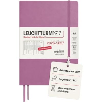 LEUCHTTURM1917 Wochenplaner 2027 Medium (A5) Deutsch, Dusty Rose, 210 x 145 mm, Juli-Dezember (18 Monate), Wochenübersicht mit Stundenraster 7:00-22:00 je Spalte, Hardcover, 80 g/m² Papier LEUCHTTURM1917 Wochenplaner 2027 Medium (A5) Deutsch, Dusty Rose, 210 x 145 mm, Juli-Dezember (18 Monate), Wochenübersicht mit Stundenraster 7:00-22:00 je Spalte, Hardcover, 80 g/m² Papier