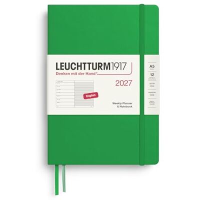 LEUCHTTURM1917 Wochenkalender 2027 Medium (A5) mit Notizbuch, liniert Terminplaner Englisch, Spring Leaf, Hardcover, 145 x 210 mm, Januar-Dezember 2027, Wochenübersicht links + Notizseite rechts LEUCHTTURM1917 Wochenkalender 2027 Medium (A5) mit Notizbuch, liniert Terminplaner Englisch, Spring Leaf, Hardcover, 145 x 210 mm, Januar-Dezember 2027, Wochenübersicht links + Notizseite rechts