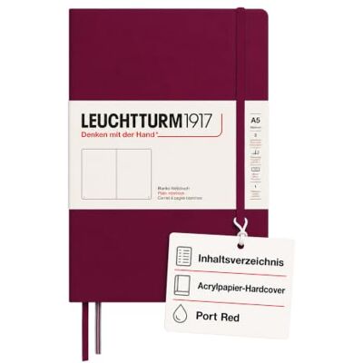 LEUCHTTURM1917 359697 Notizbuch Medium (A5), Hardcover, blanko, port red 251 nummerierte Seiten, für Bullet Journal, Fadenheftung, 2 Lesezeichen, säurefrei LEUCHTTURM1917 359697 Notizbuch Medium (A5), Hardcover, blanko, port red 251 nummerierte Seiten, für Bullet Journal, Fadenheftung, 2 Lesezeichen, säurefrei