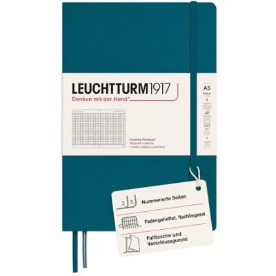LEUCHTTURM1917 359693 Notizbuch Medium (A5), Hardcover, kariert, pacific green LEUCHTTURM1917 359693 Notizbuch Medium (A5), Hardcover, kariert, pacific green