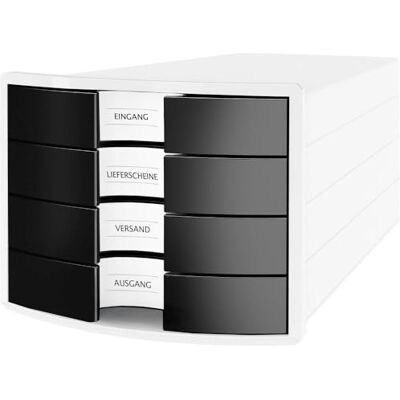 HAN Schubladenbox IMPULS 2.0 mit 4 geschlossenen Schubladen für DIN A4/C4 inkl. Beschriftungsschilder, Auszugsperre, möbelschonende Gummifüße, Design in premium Qualität, 1012-32, weiß/schwarz HAN Schubladenbox IMPULS 2.0 mit 4 geschlossenen Schubladen für DIN A4/C4 inkl. Beschriftungsschilder, Auszugsperre, möbelschonende Gummifüße, Design in premium Qualität, 1012-32, weiß/schwarz