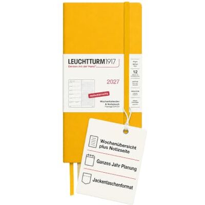 LEUCHTTURM1917 Wochenkalender 2027 Dotted Wallet (B6+ x A6) mit Notizbuch Terminplaner Deutsch, Sunflower, Januar-Dezember 2027, Wochenübersicht links + Notizseite rechts LEUCHTTURM1917 Wochenkalender 2027 Dotted Wallet (B6+ x A6) mit Notizbuch Terminplaner Deutsch, Sunflower, Januar-Dezember 2027, Wochenübersicht links + Notizseite rechts