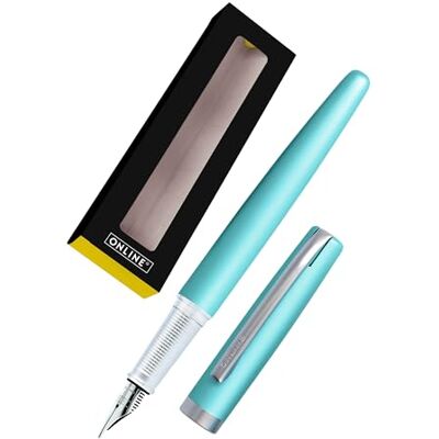 Online Füller Eleganza I Metall I Farbe Satin Turquoise I Federstärke M I Metallclip I inkl. Tintenpatrone blauschreibend I Füllhalter für Standard-Tintenpatronen in Geschenkverpackung 34640, 1 Stück Online Füller Eleganza I Metall I Farbe Satin Turquoise I Federstärke M I Metallclip I inkl. Tintenpatrone blauschreibend I Füllhalter für Standard-Tintenpatronen in Geschenkverpackung 34640, 1 Stück