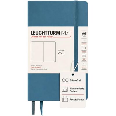 LEUCHTTURM1917 365648 Notizbuch Pocket (A6), Softcover, 123 nummerierte Seiten, Stone Blue, Blanko LEUCHTTURM1917 365648 Notizbuch Pocket (A6), Softcover, 123 nummerierte Seiten, Stone Blue, Blanko