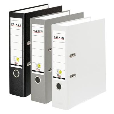 FALKEN Original 3er Pack PP-Color Ordner. Made in Germany. 8 cm breit DIN A4 farbig sortiert Schwarz-Grau-Weiß Vegan Kunststoff-Ordner Ringordner Aktenordner Briefordner Büroordner Plastikordner FALKEN Original 3er Pack PP-Color Ordner. Made in Germany. 8 cm breit DIN A4 farbig sortiert Schwarz-Grau-Weiß Vegan Kunststoff-Ordner Ringordner Aktenordner Briefordner Büroordner Plastikordner