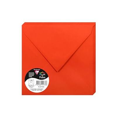 Clairefontaine 55733C Packung mit 20 Umschläge Pollen, 16,5x16,5cm, 120g, ideal für Ihre Einladungen und Korrespondenz, Korallenrot, 1 Pack Clairefontaine 55733C Packung mit 20 Umschläge Pollen, 16,5x16,5cm, 120g, ideal für Ihre Einladungen und Korrespondenz, Korallenrot, 1 Pack