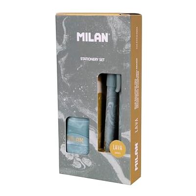 MILAN ® Geschenkbox, Serie Lava, mit Kugelschreiber P1, Druckbleistift PL1 0,5 mm HB und Spitzer, Grün MILAN ® Geschenkbox, Serie Lava, mit Kugelschreiber P1, Druckbleistift PL1 0,5 mm HB und Spitzer, Grün