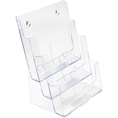 Deflecto mehrstufiger Prospekthalter, DIN A4, Hochformat, 245 x 322 x 160 mm, 3 Stufen, abgeschrägt, glasklar, für Tisch oder Wand, Werbeaufsteller, Flyer, Präsentationsständer Deflecto mehrstufiger Prospekthalter, DIN A4, Hochformat, 245 x 322 x 160 mm, 3 Stufen, abgeschrägt, glasklar, für Tisch oder Wand, Werbeaufsteller, Flyer, Präsentationsständer
