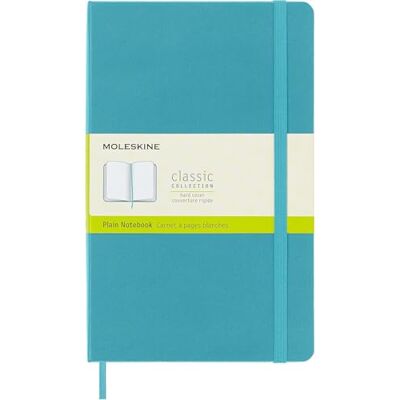 Moleskine Classic Notizbuch, Weißes Papier, Harter Einband und Gummibandverschluss, Large-Format 13 x 21 cm, Farbe Reef Blue, 240 Seiten Moleskine Classic Notizbuch, Weißes Papier, Harter Einband und Gummibandverschluss, Large-Format 13 x 21 cm, Farbe Reef Blue, 240 Seiten