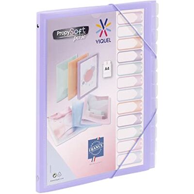 Viquel Propysoft Organizer mit 12 Fächern, DIN A4, anpassbar, Gummibandverschluss, durchscheinend, Violett Viquel Propysoft Organizer mit 12 Fächern, DIN A4, anpassbar, Gummibandverschluss, durchscheinend, Violett