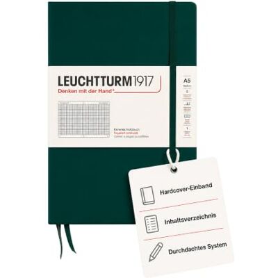 LEUCHTTURM1917 367257 Notizbuch Medium (A5), Hardcover, 251 nummerierte Seiten, Forest Green, kariert 251 nummerierte Seiten, Inhaltsverzeichnis, Fadenheftung, Falttasche, säurefrei LEUCHTTURM1917 367257 Notizbuch Medium (A5), Hardcover, 251 nummerierte Seiten, Forest Green, kariert 251 nummerierte Seiten, Inhaltsverzeichnis, Fadenheftung, Falttasche, säurefrei