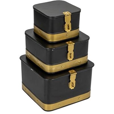 Creative Stapelbare quadratische Aufbewahrungsboxen aus Metall mit Haspenschloss, Schwarz, 3 Stück Creative Stapelbare quadratische Aufbewahrungsboxen aus Metall mit Haspenschloss, Schwarz, 3 Stück