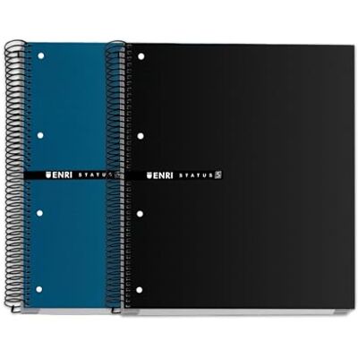 Enri Status Notizbücher, A5+, kariert, 5 x 5, extra fester Einband, Spiralbindung, 5 Farbbänder, 160 Blatt, Farben Schwarz und Blau, 2 Stück Enri Status Notizbücher, A5+, kariert, 5 x 5, extra fester Einband, Spiralbindung, 5 Farbbänder, 160 Blatt, Farben Schwarz und Blau, 2 Stück