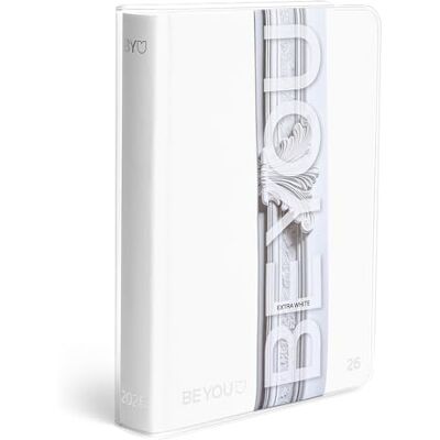 BE YOU Extra White, Schülerkalender 2025-2026, 12 Monate, September 2025 August 2026, Schulkalender mit Sticker und Skizzenseiten, mit transparentem Umschlag, Format Large 13,5 x 18,2 cm. BE YOU Extra White, Schülerkalender 2025-2026, 12 Monate, September 2025 August 2026, Schulkalender mit Sticker und Skizzenseiten, mit transparentem Umschlag, Format Large 13,5 x 18,2 cm.