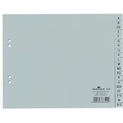 Durable A-Z-Register (PP, A4 teildeckend, 20-tlg., 215/230 x 180 mm) 20 Stück, grau, 650010 Durable A-Z-Register (PP, A4 teildeckend, 20-tlg., 215/230 x 180 mm) 20 Stück, grau, 650010