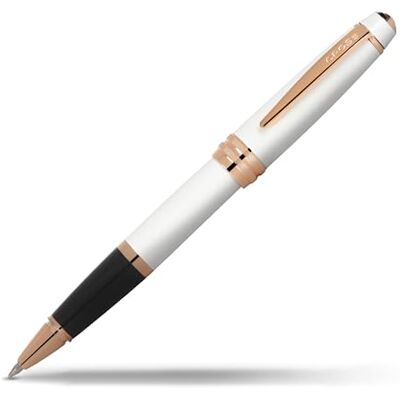 Cross Bailey Rollerball Pen (Schreibfarbe schwarz, Strichstärke M, inkl. Premium Geschenkbox) Perlmuttweiß lackiert, Beschläge Roségold Cross Bailey Rollerball Pen (Schreibfarbe schwarz, Strichstärke M, inkl. Premium Geschenkbox) Perlmuttweiß lackiert, Beschläge Roségold