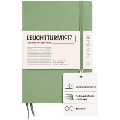 LEUCHTTURM1917 361582 Notizbuch, Salbei, Liniert 251 nummerierte Seiten, Inhaltsverzeichnis, Fadenheftung, 80 g/m², Falttasche LEUCHTTURM1917 361582 Notizbuch, Salbei, Liniert 251 nummerierte Seiten, Inhaltsverzeichnis, Fadenheftung, 80 g/m², Falttasche
