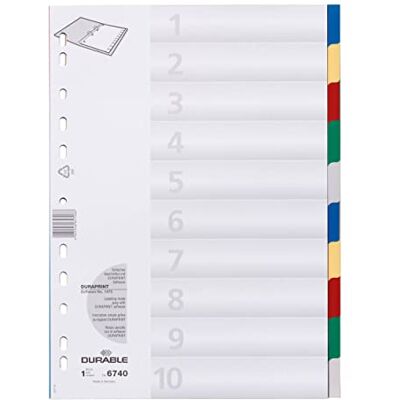 Durable Ordnerregister, aus PP, Tabe blanko/2 x 5-farbig, für A4, 10 Blatt, 25er Packung, 674027 Durable Ordnerregister, aus PP, Tabe blanko/2 x 5-farbig, für A4, 10 Blatt, 25er Packung, 674027