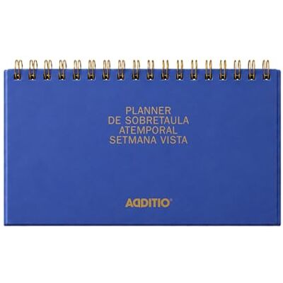 Additio Zeitloser Wochenplaner, Wochenplaner, 21 x 10 cm, 108 Seiten mit Notizen, doppelte Spiralbindung, 100 g Munken-Papier, Schreibtisch-Organizer, Blau, Katalanisch Additio Zeitloser Wochenplaner, Wochenplaner, 21 x 10 cm, 108 Seiten mit Notizen, doppelte Spiralbindung, 100 g Munken-Papier, Schreibtisch-Organizer, Blau, Katalanisch