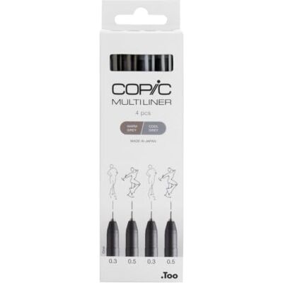 Copic Multiliner Set, Grey, 4 Fineliner in 2 verschiedenen Farben und Strichstärken, Zeichen Stifte mit einer feinen Spitze und wasserbeständiger Pigmenttinte Copic Multiliner Set, Grey, 4 Fineliner in 2 verschiedenen Farben und Strichstärken, Zeichen Stifte mit einer feinen Spitze und wasserbeständiger Pigmenttinte