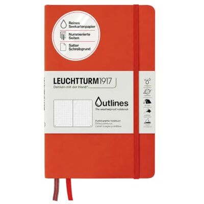 LEUCHTTURM1917 Outlines Notizbuch Paperback (B6+), Flexcover, 89 num. Seiten, 150 g/m² Seekartenpapier, Dotted, Wasserfest, Signal Orange 150 g/m² Seekartenpapier, wasserabweisender Flexcover, Bullet Journal, 89 Seiten, 2 Lesezeichen LEUCHTTURM1917 Outlines Notizbuch Paperback (B6+), Flexcover, 89 num. Seiten, 150 g/m² Seekartenpapier, Dotted, Wasserfest, Signal Orange 150 g/m² Seekartenpapier, wasserabweisender Flexcover, Bullet Journal, 89 Seiten, 2 Lesezeichen
