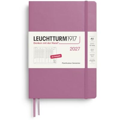LEUCHTTURM1917 Wochenplaner 2027 Medium (A5) Französisch, Dusty Rose, 210 x 145 mm, Januar-Dezember (12 Monate), Wochenübersicht mit Stundenraster 7:00-22:00 je Spalte, Hardcover LEUCHTTURM1917 Wochenplaner 2027 Medium (A5) Französisch, Dusty Rose, 210 x 145 mm, Januar-Dezember (12 Monate), Wochenübersicht mit Stundenraster 7:00-22:00 je Spalte, Hardcover