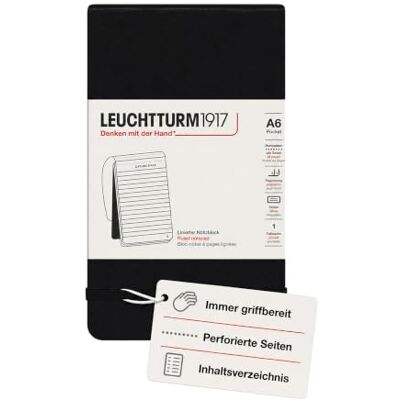 LEUCHTTURM1917 327986 Reporterblock Pocket (A6), Hardcover, 94 nummerierte Seiten, liniert, Schwarz LEUCHTTURM1917 327986 Reporterblock Pocket (A6), Hardcover, 94 nummerierte Seiten, liniert, Schwarz